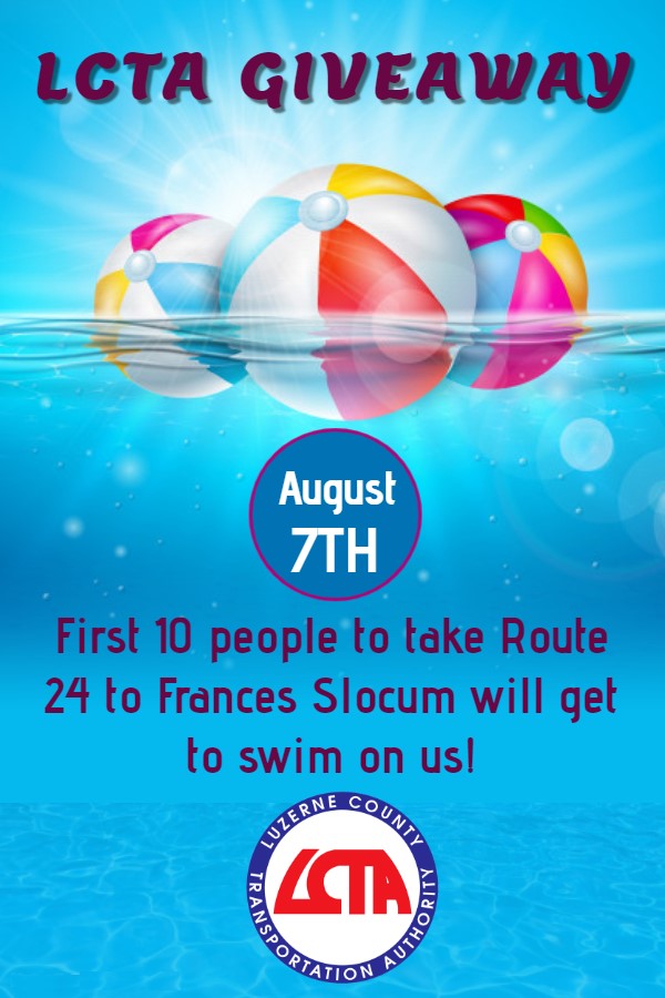 The first 10 people to take Route 24 to Frances Slocum on Friday, August 7, 2020 will get to swim for free!